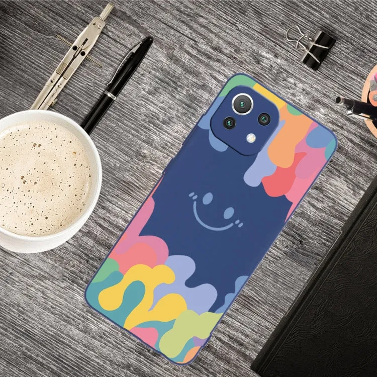 For Xiaomi Mi 11 Painted Smiley Face Pattern Liquid Silicone Shockproof Case(Dark