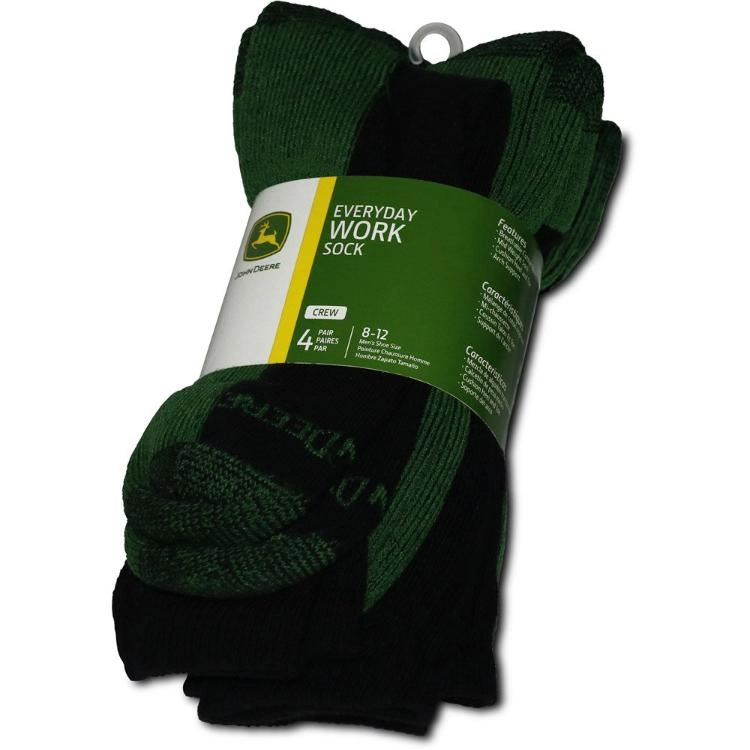 John Deere 4 Pack Crew Work Socks - Black