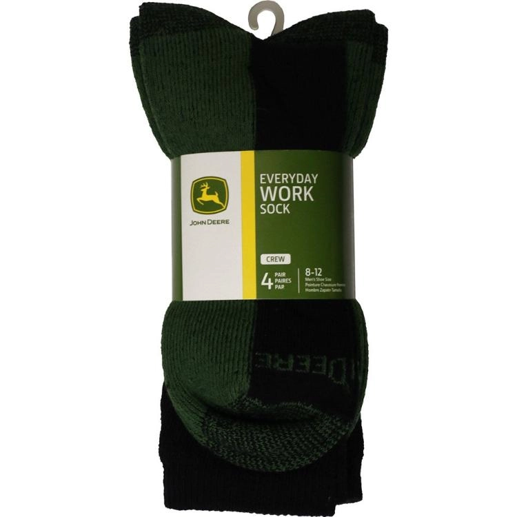 John Deere 4 Pack Crew Work Socks - Black