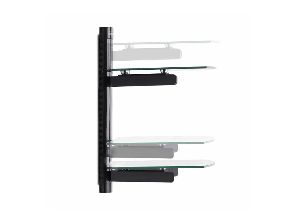 StarTech.com Dual Floating Wall-Mounted AV Shelves, Adjustable Height Shelf For Under TV, Organize A/V Equipment On Black Tempered 2B-WALL-MOUNT-SHELF