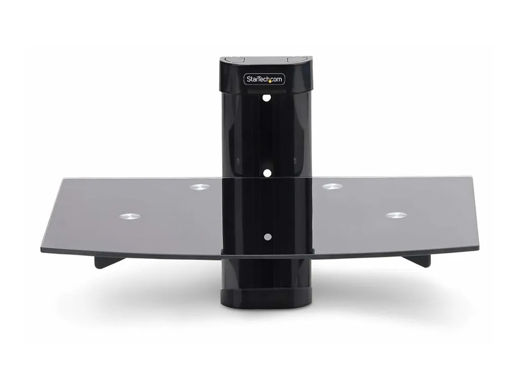 StarTech.com Floating Wall-Mounted AV Shelf, Adjustable Height Shelf For Under TV, Organize A/V Equipment On Black Tempered Glass 1B-WALL-MOUNT-SHELF